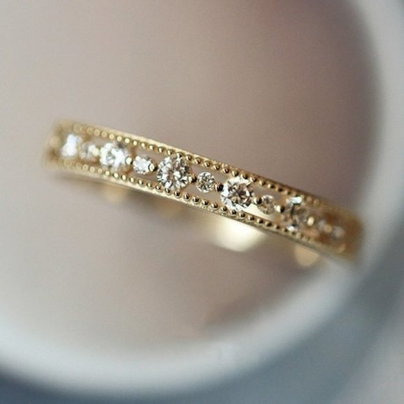 Jewelry - NEW 18K Yellow Gold Round Diamond Dainty Ring